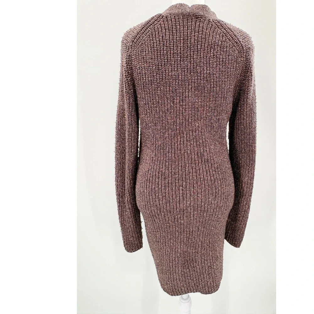 Ann Taylor Brown Marled Chunky Ribbed Longline Cardigan Sweater Wool Blend S